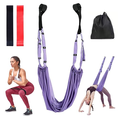 Aerial Yoga Hängematte, Yogagurt Taille Rücken Bein Stretch Strap, Yogatuch zum Aufhängen, Inversion Stretch, Yogagurt Dehnungsband, Yoga Gurte Set für Pilates Und Ballett von Garqitwan