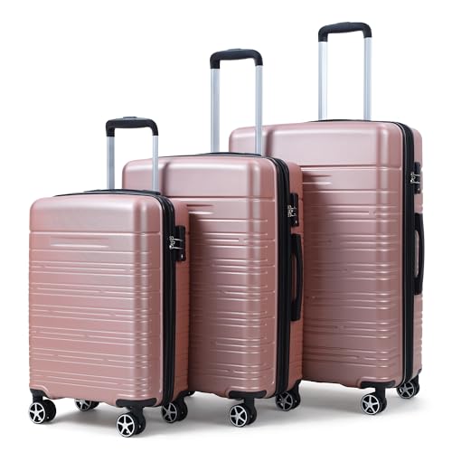 Garvee 3-teiliges Gepäck-Set mit Handgepäcktasche, Damen-Koffer-Set mit Seesack und Spinnrollen, Hartschalen-Koffer-Set, von Fluggesellschaften zugelassen mit TSA-Schloss (50,8 cm), Pink/Schwarz, von Garvee