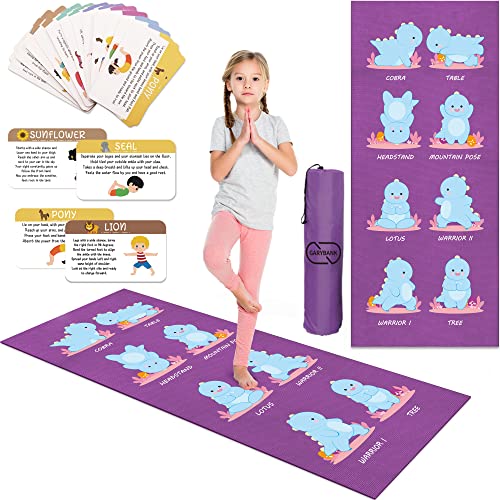 Garybank Dinosaurier-Yogamatten-Set, rutschfeste Trainingsmatten mit lustigen Drucken, ungiftig, niedliche Yogamatte für Kinder im Alter von 3–12 Mädchen (60x24x0.2 cm) Zoll) von Garybank