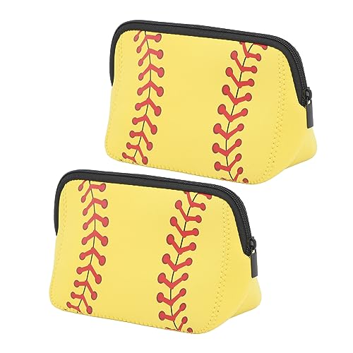 2PCS Make-up-Tasche mit Baseball-Aufdruck, Baseball-Kosmetiktasche, Neopren, wasserdichter Reißverschluss, kompakte Make-up-Tasche (Yellow) von Gavigain