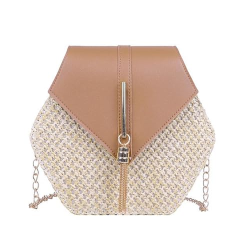 Gaxcent Strohtaschen Damen,Korbtaschen Damen Sechseck Mulit Stil Stroh + Leder Handtasche Frauen Sommer Rattan Bag Handgemachte gewebtes Strand,1 von Gaxcent