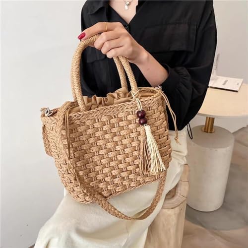 Gaxcent Strohtaschen Damen,Korbtaschen Damen Sommer Weave Stroh Handtaschen Quaste Design Strand Umhängetaschen for Frauen Weibliche Freizeit Reise Crossbody Bag Fashion Tote,2 von Gaxcent