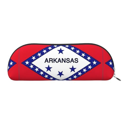 GaxfjRu Arkansas Staatsflagge, Leder, halbrund, tragbar, Make-up-Tasche, stilvolle Aufbewahrungstasche für Bleistiftbeutel, Stifte und kleine Gegenstände, silber, Einheitsgröße, Kunst von GaxfjRu