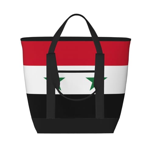 GaxfjRu Damenhandtasche mit Flagge der Arabischen Republik Syrien, wiederverwendbar, geeignet für Picknicks und Strandcamping, Schwarz, Einheitsgröße von GaxfjRu