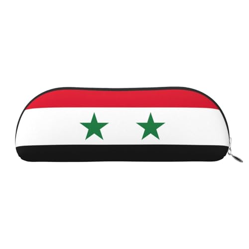 GaxfjRu Federmäppchen aus Leder mit Flagge der Arabischen Republik Syrien, halbrund, tragbar, Make-up-Tasche, stilvolle Aufbewahrungstasche für Bleistiftbeutel, Stifte und kleine Gegenstände von GaxfjRu