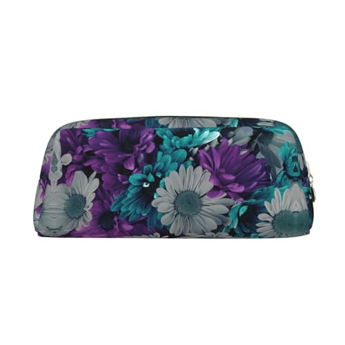 GaxfjRu Federmäppchen aus Leder mit violetten und blaugrünen Blumen, Make-up-Tasche, stilvoll, langlebig und vielseitig einsetzbar zur Aufbewahrung von Stiften, Kosmetika von GaxfjRu