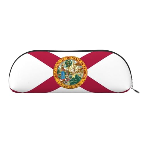 GaxfjRu Florida State Flag Leder halbrund tragbares Stifteetui – Make-up-Tasche – stilvolle Aufbewahrungstasche für Bleistiftbeutel, Stifte und kleine Gegenstände, silber, Einheitsgröße, Kunst von GaxfjRu