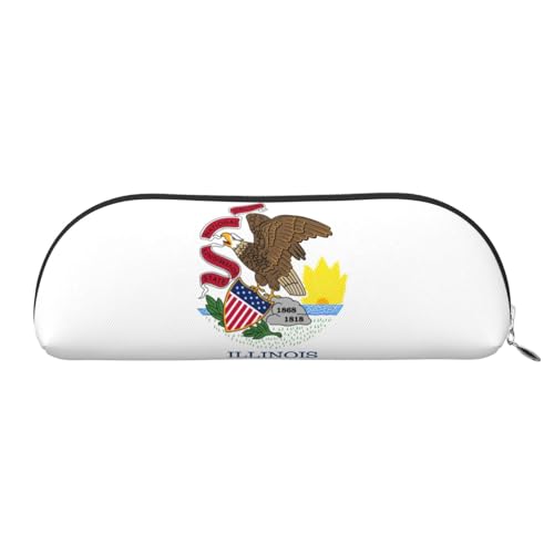 GaxfjRu Illinois State Flag Leder halbrund tragbares Stifteetui – Make-up-Tasche – stilvolle Aufbewahrungstasche für Bleistiftbeutel, Stifte und kleine Gegenstände, silber, Einheitsgröße, Kunst von GaxfjRu