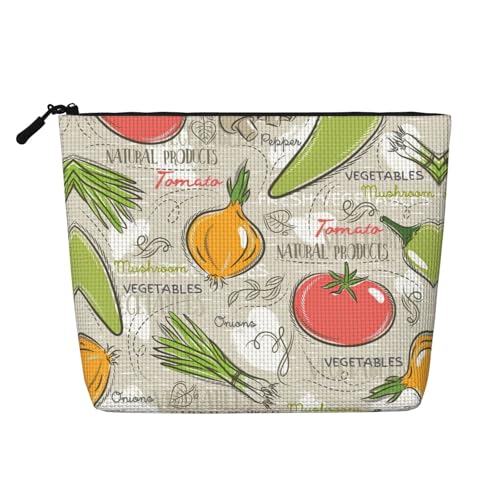 GaxfjRu Kleine Make-up-Tasche mit Gemüse, Obstdruck, Reise-Kosmetiktasche, Make-up-Tasche, kleine Reise-Reißverschlusstasche, wasserabweisend, Schwarz, Einheitsgröße von GaxfjRu