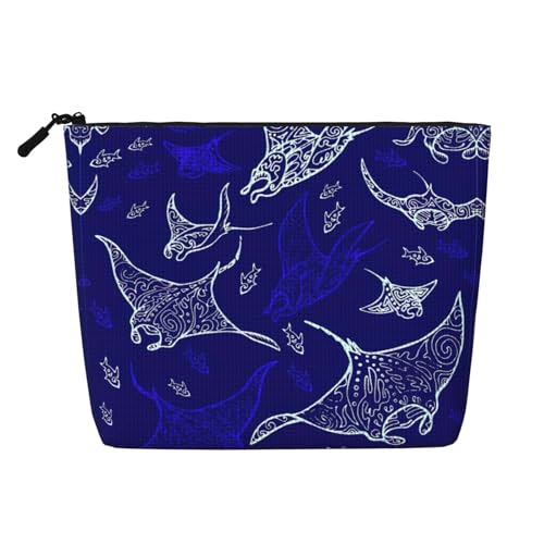 GaxfjRu Kleine Make-up-Tasche mit Manta-Rochen und Fisch-Aufdruck, Reise-Kosmetiktasche, Make-up-Tasche, kleine Reise-Reißverschlusstasche, wasserabweisend, Schwarz, Einheitsgröße von GaxfjRu