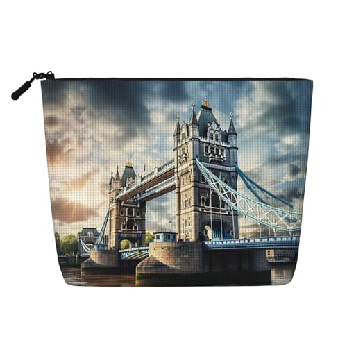 GaxfjRu Kleine Make-up-Tasche mit historischem London-Brücken-Aufdruck, Reise-Kosmetiktasche, Make-up-Tasche, kleine Reise-Reißverschlusstasche, wasserabweisend, Schwarz, Einheitsgröße von GaxfjRu