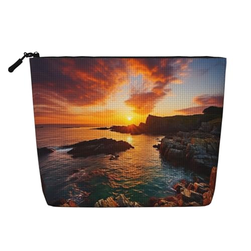 GaxfjRu Kleine Make-up-Tasche mit irischem Sonnenuntergang, Meereslandschaft, Reise-Kosmetiktasche, Make-up-Tasche, kleine Reise-Reißverschlusstasche, wasserabweisend, Schwarz, Einheitsgröße von GaxfjRu