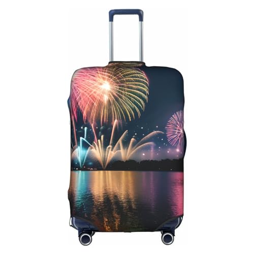 GaxfjRu Personalisierte Feuerwerk-Gepäckabdeckung, TSA-geprüft, Kofferabdeckungen für Gepäck, 71,1 cm, große Kofferhülle, weiß, L von GaxfjRu