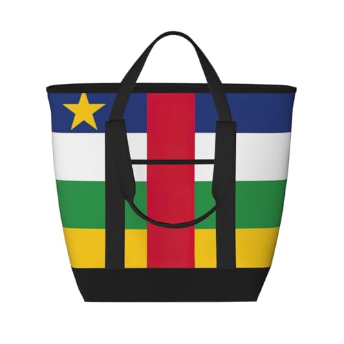 GaxfjRu Wiederverwendbare Handtasche mit zentralafrikanischer Flagge, geeignet für Picknicks und Strandcamping, Schwarz, Einheitsgröße von GaxfjRu