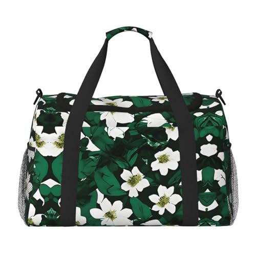 Hunter Green Floral Petals Pattern Print Travel Bag Weekender Bag Gym Bag Overnight Bags Travel Essentials for Women Men Shoulder Bag, Schwarz , Einheitsgröße von GaxfjRu