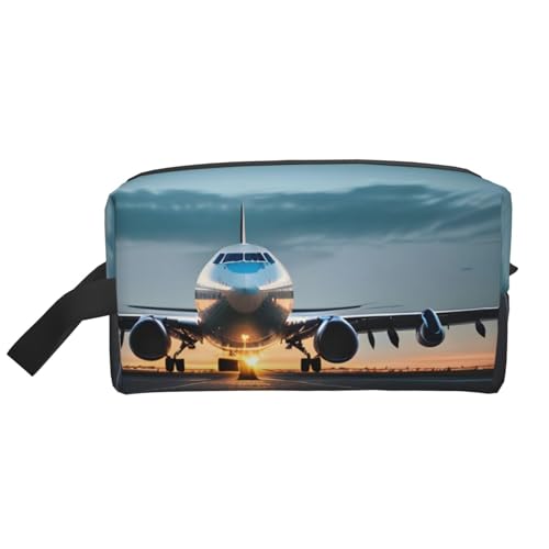 Kosmetiktasche mit Flugzeug im Abendlicht, geräumige Kapazität, Kosmetiktasche für Damen, Kulturbeutel für Herren, Reise-Kulturbeutel, weiß, Einheitsgröße von GaxfjRu