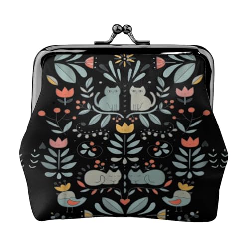 Lustige Katzen, Vögel und Blumen, kleine Geldbörsen für Damen, Münzbörse für Damen, kleine Damengeldbörse, kleine Make-up-Tasche für Geldbörse, Schwarz , Einheitsgröße, Taschen-Organizer von GaxfjRu