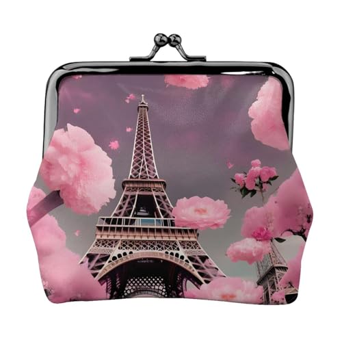 Paris Street Eiffelturm Pinks Floral Geldbörsen für Damen, Münzgeldbörse für Damen, kleine Damen-Geldbörse, geeignet für Damen, stilvoll und personalisiert, Schwarz, Einheitsgröße, Art Deco von GaxfjRu