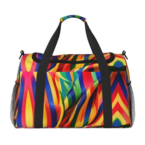 Reisetasche mit Regenbogenfarben-Streifendruck, Wochenendtasche, Turnbeutel, Übernachtungstaschen, Reiseutensilien für Damen und Herren, Schultertasche, Schwarz , Einheitsgröße von GaxfjRu