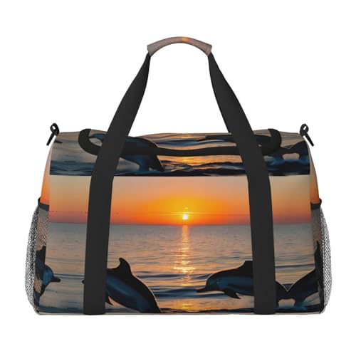 Reisetasche mit Sonnenuntergangs-Delfin-Druck, Wochenendtasche, Turnbeutel, Übernachtungstaschen, Reiseutensilien für Damen und Herren, Schwarz , Einheitsgröße von GaxfjRu