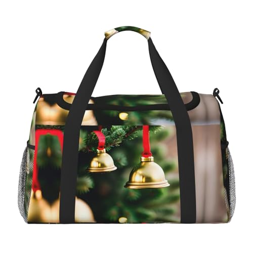 Reisetasche mit Weihnachtsbaum- und Glocken-Druck, Wochenendtasche, Turnbeutel, Übernachtungstaschen, Reiseutensilien für Damen und Herren, Umhängetasche, Schwarz , Einheitsgröße von GaxfjRu