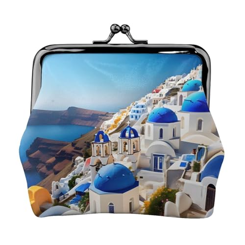 Santorini Geldbörse mit griechischer Insel und Meerblick, Münzgeldbörse für Damen, kleine Damen-Geldbörse, geeignet für Damen, stilvoll und personalisiert, Schwarz, Einheitsgröße, Art Deco von GaxfjRu