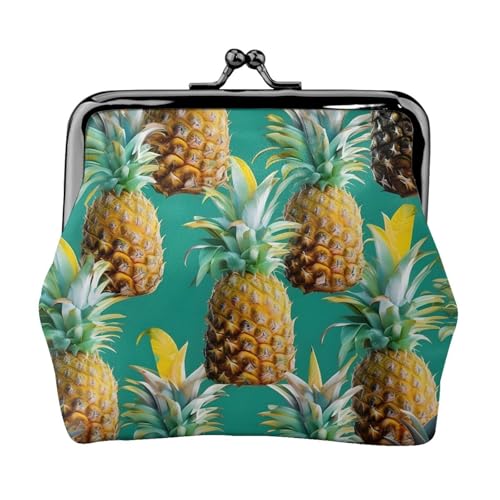 Tropische Ananas-Geldbörse für Damen, Münzbörse für Damen, kleine Damen-Geldbörse, geeignet für Damen, stilvoll und personalisierbar, Schwarz, Einheitsgröße, Art Deco von GaxfjRu