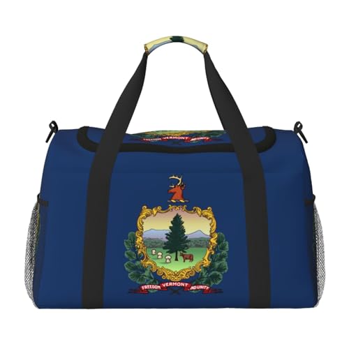 Vermont Reisetasche mit Staatsflaggen-Druck, Wochenendtasche, Turnbeutel, Übernachtungstaschen, Reiseutensilien für Damen und Herren, Schwarz , Einheitsgröße von GaxfjRu