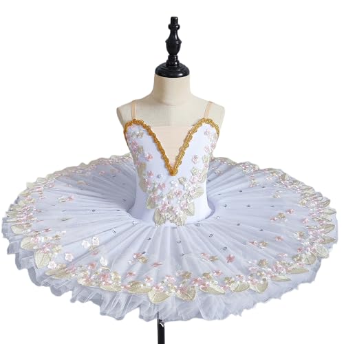GeRRiT Weißes professionelles Mädchen Ballerina Ballett Tutu für Kinder Kinder Kinder Mädchen Erwachsene Pfannkuchen Tutu Tanz Kostüme Ballettkleid,Weiß,120 von GeRRiT