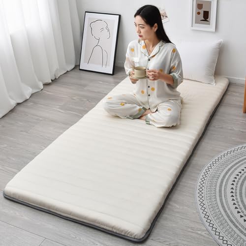 Japanische Futon-Bodenmatratze, 5 cm dick, Klappmatratze für Reisen/Camping/Tatami/Boden, tragbarer Schlafsaal, Schlafsaal, Boden-Gästebett (Beige, 80 x 190 cm) von GeRRiT