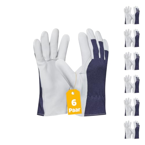 Gebol Eco Driver | Arbeitshandschuhe mit Handinnenfläche aus Leder mit hoher Widerstandsfähigkeit | Lederhandschuhe für Herren | Größe XL (Gr 10) | Blau-Weiß | 6 Paar Multipack von Gebol