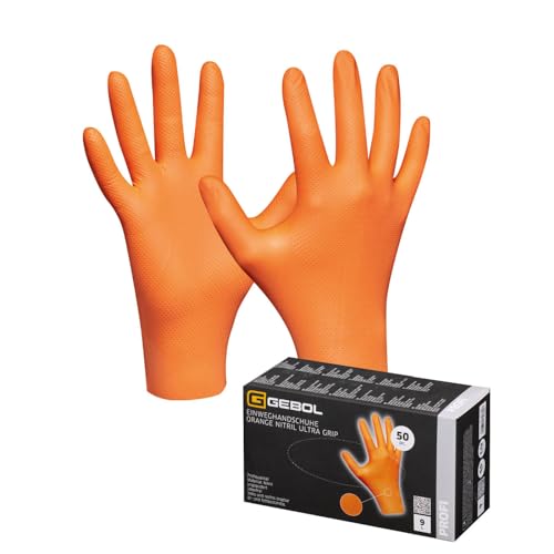 Gebol Orange Nitril Ultra Grip | 50 Stück | Größe L (Gr 9) | Premium Einweghandschuhe mit bester Griffsicherheit | wasserfest, chemikalienbeständig, langlebig | für Damen & Herren | orange Gebol Orange Nitril Ultra Grip | 50 Stück | Größe L (Gr 9) | Premium Einweghandschuhe mit bester Griffsicherheit | wasserfest, chemikalienbeständig, langlebig | für Damen & Herren | orange von Gebol