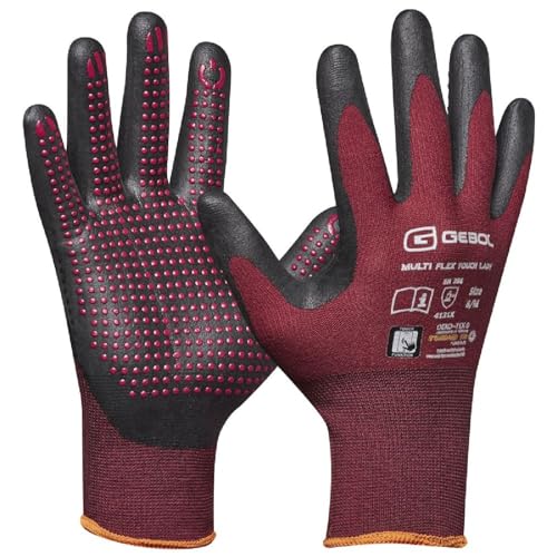 Gebol Multi Flex Touch Lady | Größe XS (Gr 6) | Arbeitshandschuhe mit Touch Funktion & Noppen | Nitrilhandschuhe mit optimaler Fingerfertigkeit und angenehm zu tragen | für Damen | rot | 1 Paar von Gebol