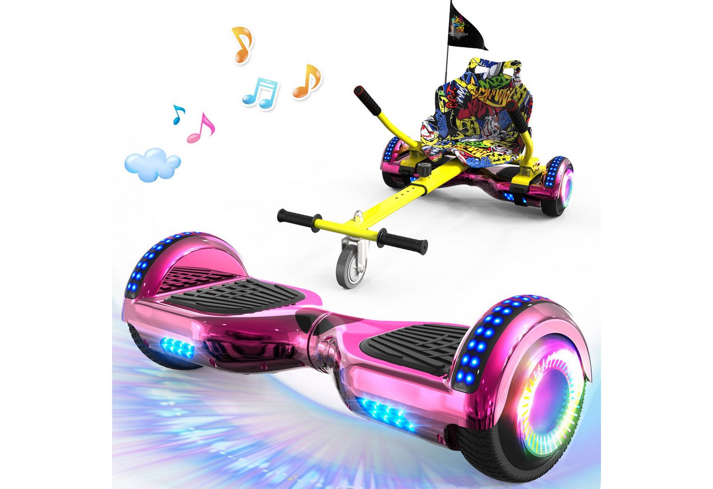 GeekMe Balance Scooter Kart 6.5" Hoverboard mit Sitz, Geschenk für Kinder, Bluetooth-Lautsprecher, Schöne LED-Leuchten von GeekMe