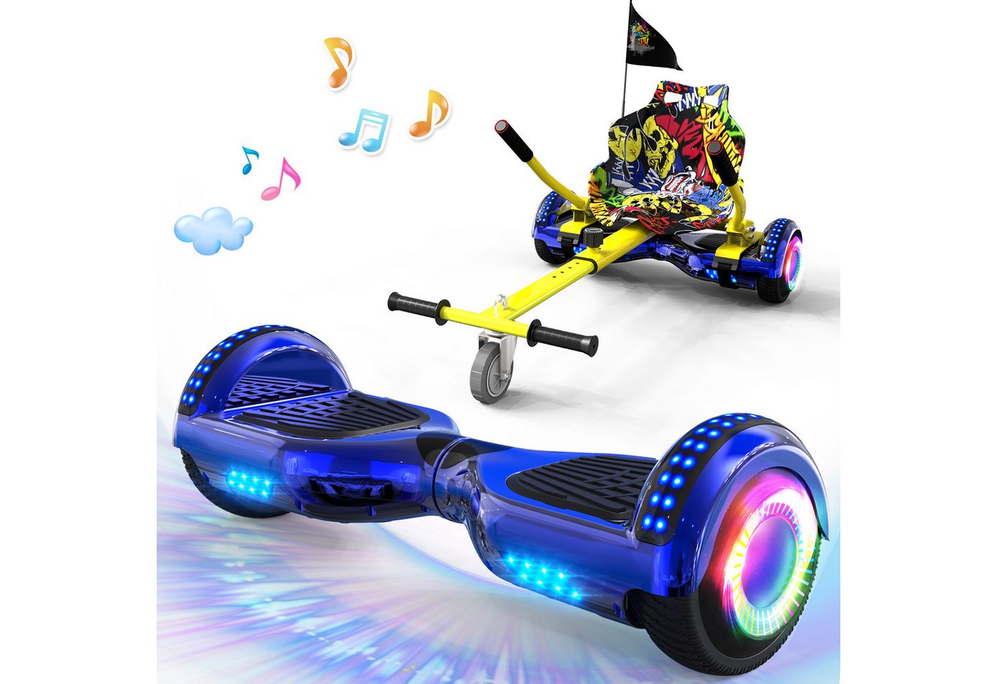 GeekMe Balance Scooter Kart 6.5" Hoverboard mit Sitz, Geschenk für Kinder, Bluetooth-Lautsprecher, Schöne LED-Leuchten von GeekMe