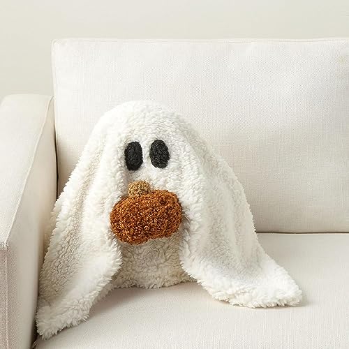 Gehanico Gus The Ghost Kissen mit Kürbis, 27,9 cm, niedliches Halloween-Dekor, kleines Geist-Wurfkissen für Halloween-Bettwäsche, weich gefüllt, Geist, Plüsch-Party-Dekorationen (1 Stück) von Gehanico