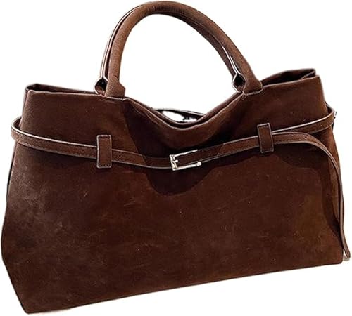 Wildleder-Tragetasche 2024, Retro-Arbeitstasche mit Griff, große Kapazität, Damenhandtasche, dunkelbraun, Kunstleder-Tragetasche, für tägliche Arbeit, Reisen, Einkaufen, Herbst, 1 Stück von Gehanico