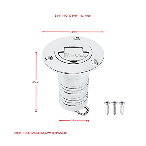 1,5 "38mm Deck Füller Füllung Brennstoffgas Diesel Wasserabfall Edelstahl 316 Keyless Cap Boat Hardware Zubehör Sockelyacht(Gas) von Generic