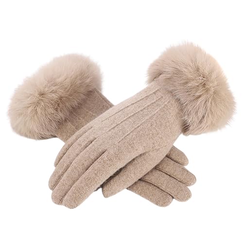 1 Pair Winter Warm Screen Gloves for Women Fleece Lined Gloves Furry Cuffs Soft Thermal Winter Ski Gloves Handschuhe Damen Touchscreen Mit Schal (Khaki, One Size) von Generic