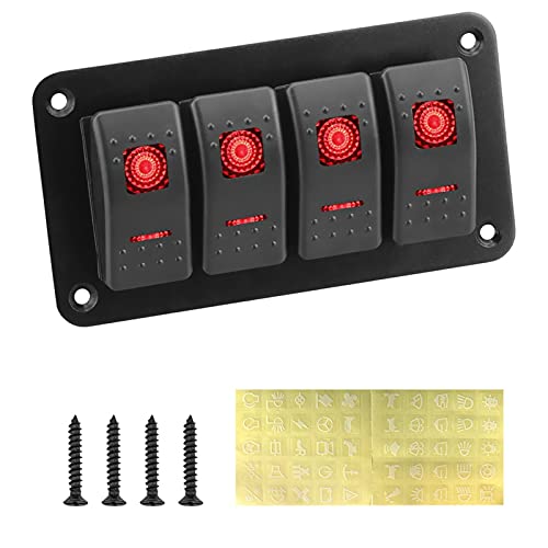 12 / 24V 6 LED wasserdichte Kippschalter-Panel-Bande-Ansatz-Doppellichtschalter für Marine Caravan RV-Schiffs-Rocker-Switch-Panel(4 Gang) von Generic