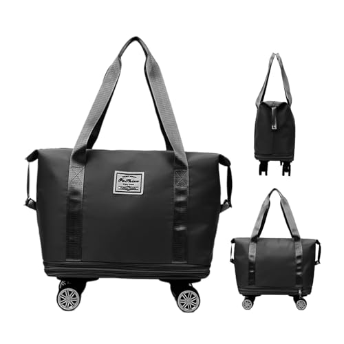 1200g Reisetasche mit Rollen - 40x22x32cm erweiterbare Tasche mit Tragegriffen Und Reißverschluss | 100% Polyester Material, Abnehmbarer Schultergurt, Wasserabweisende Tasche, Reisetasche mit Rollen von Generic