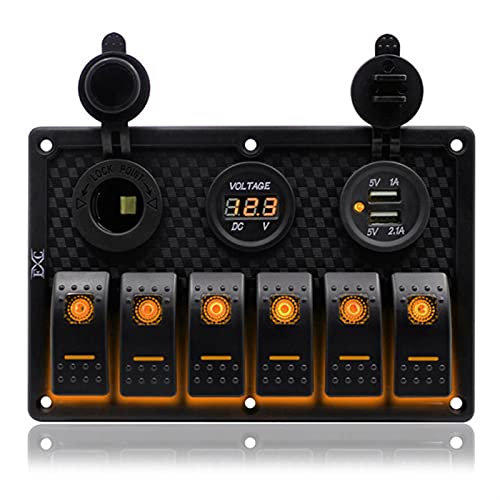 12V / 24V 4 5 6 8 Gang LED-Umschaltwinkelschalter mit doppeltem USB-Wasserdicht für Auto-RV-LKW-Boots-Marine-Rocker-Schalttafel(6 Gang Orange) von Generic