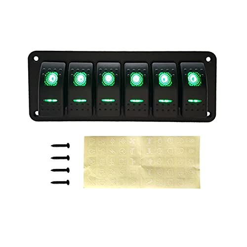 12V LED Rocker Switch Panel für Marine Boot Lkw Caravan Car Socket CircleSer Toggle Switch Panel(6 gang Green) von Generic