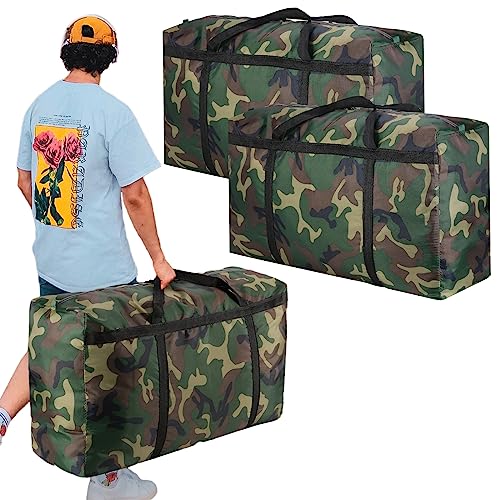 2 Packungen Camouflage-Taschen, extra große Umzugstaschen, robuste Aufbewahrungstaschen, 600D Oxford-Gewebe, umwickelte Griffe, Doppelreißverschluss, wasserdicht, wiederverwendbar, praktisch von Generic