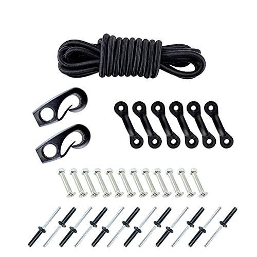 2.5m K-Ayak Black Bungee-Rigging-Kit mit Schrauben oder Nieten Bungee-Kabelenden Seilkissenaugen Wassersport K-Ayak-Boote Zubehör(Bolt style) von Generic