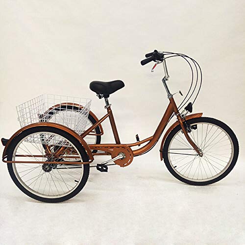 24-Zoll-Dreirad für Erwachsene mit Korb, 6 Geschwindigkeiten, 3 Räder, Fahrrad mit Lampe, Dreirad für Erwachsene, Senioren, zum Einkaufen, Picknicken im Freien von Generic
