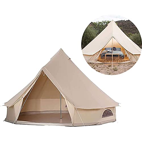 3/4/5/6 m Outdoor-Campingzelt, 4-Jahreszeiten-Familien-Tipi-Zelte zum Wandern und Jagen, Jurtenzelt mit Bodenplane mit Reißverschluss und Kamin (Khaki 5 m/16,4 Fuß) von Generic