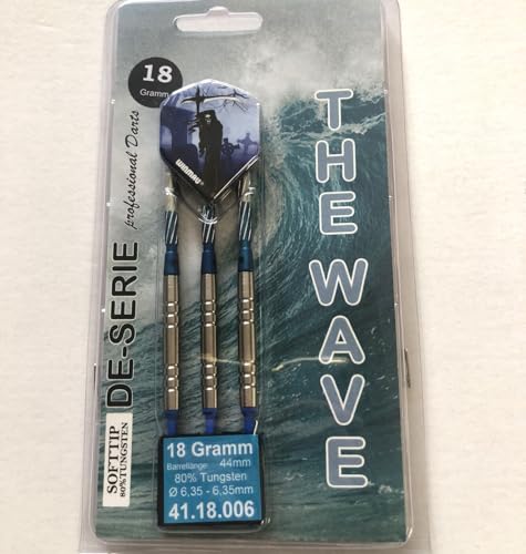 3 Dartpfeile The Wave 18 Gr. Darts Silber - Blau Tungsten Softdarts 2 BA mit Alu Schäften von Generic