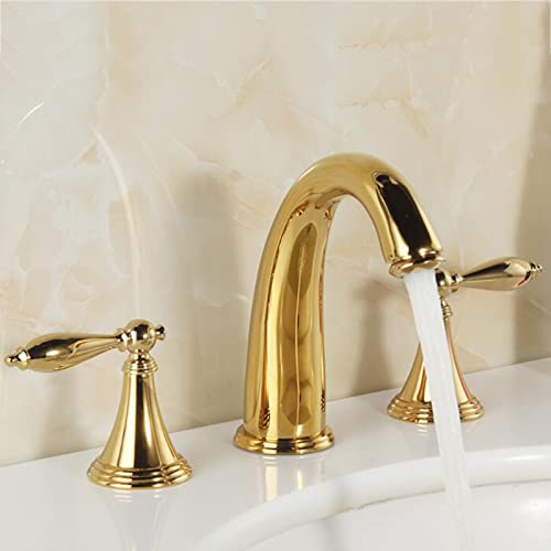 3-Loch-Badezimmer-Waschtischarmaturen, Doppelgriff, geteiltes Messing, heißes und kaltes Badezimmer-Waschtischarmatur-Gold von Generic