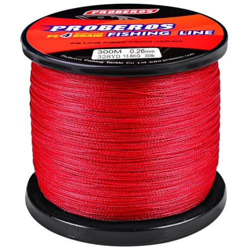 300M PE Geflochtene Angelschnur mit starker 4-Fach Flechtung Angelschnur Geflochten Flexibel Fishing Line, Angelsehne, Angel Schnur PE Geflecht Fischdraht (Rot,0.18mm - 6.8kg) von Generic